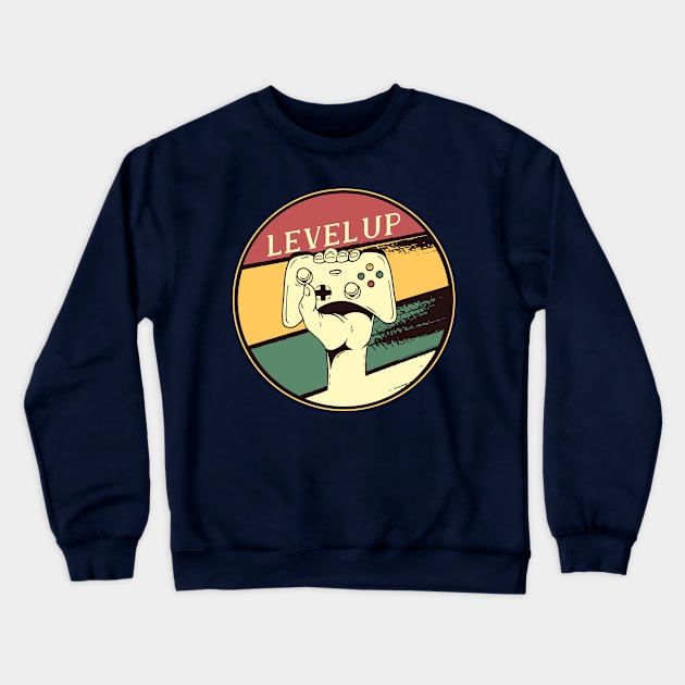 Gaming Level Up Nerds Vintage Retro Style Design Crewneck Sweatshirt by Delicious Design